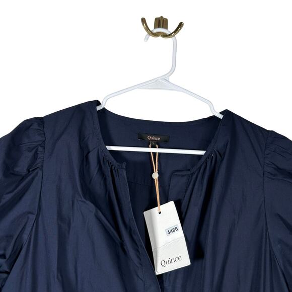 New Quince Women's Navy Blue Tiered Maxi Dress Large Organic Poplin 4486-90 - Picture 6 of 13